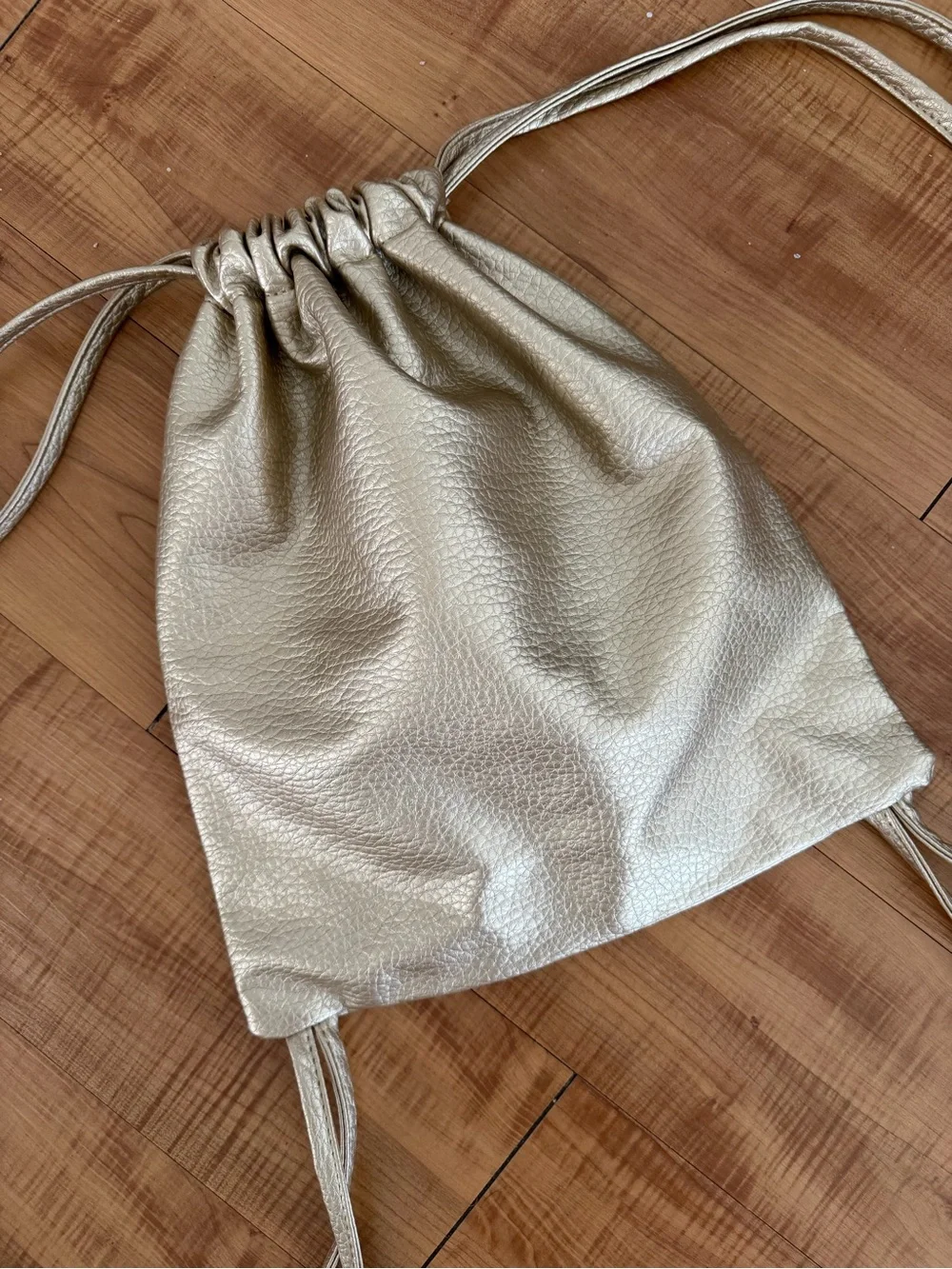 Gold Metallic Drawstring Backpack Bag